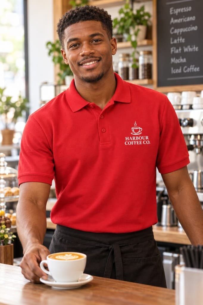 Printed polo shirts for hospitality staff