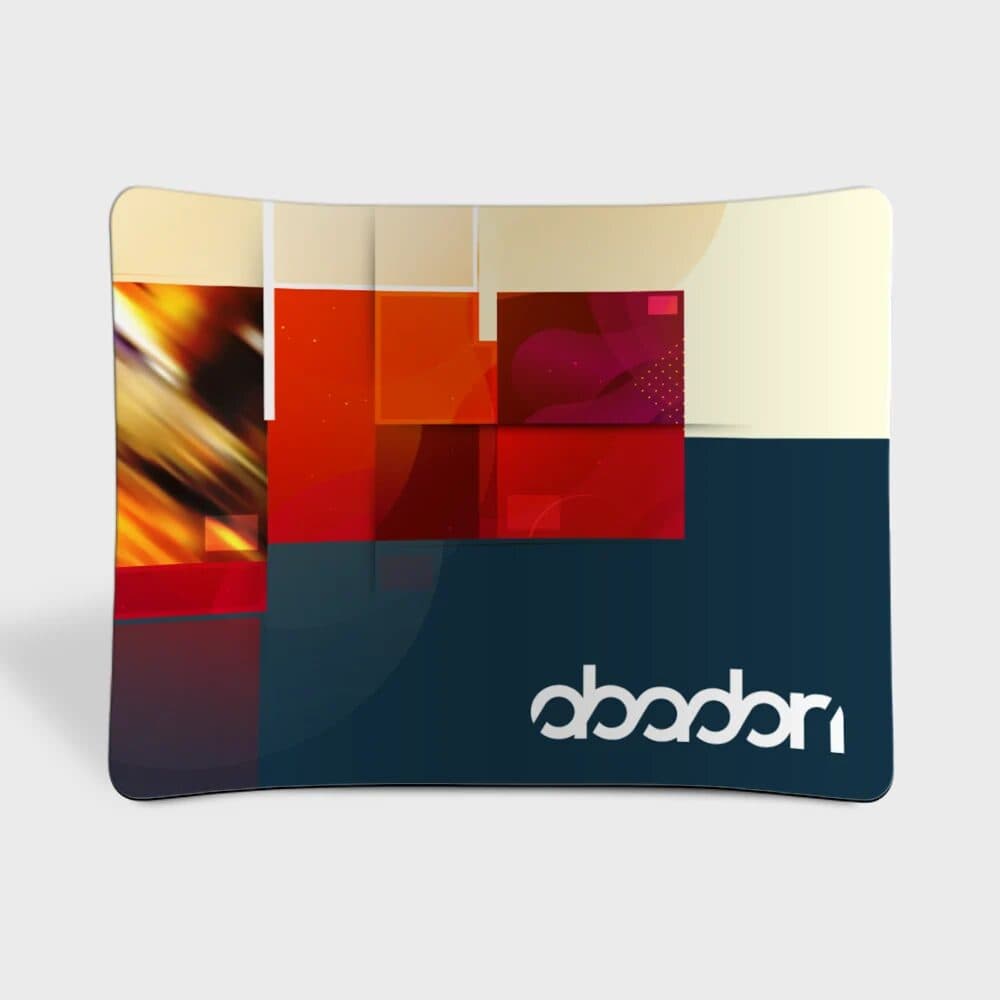 Curved media wall Ireland — zipped stretch fabric curved banner with stand