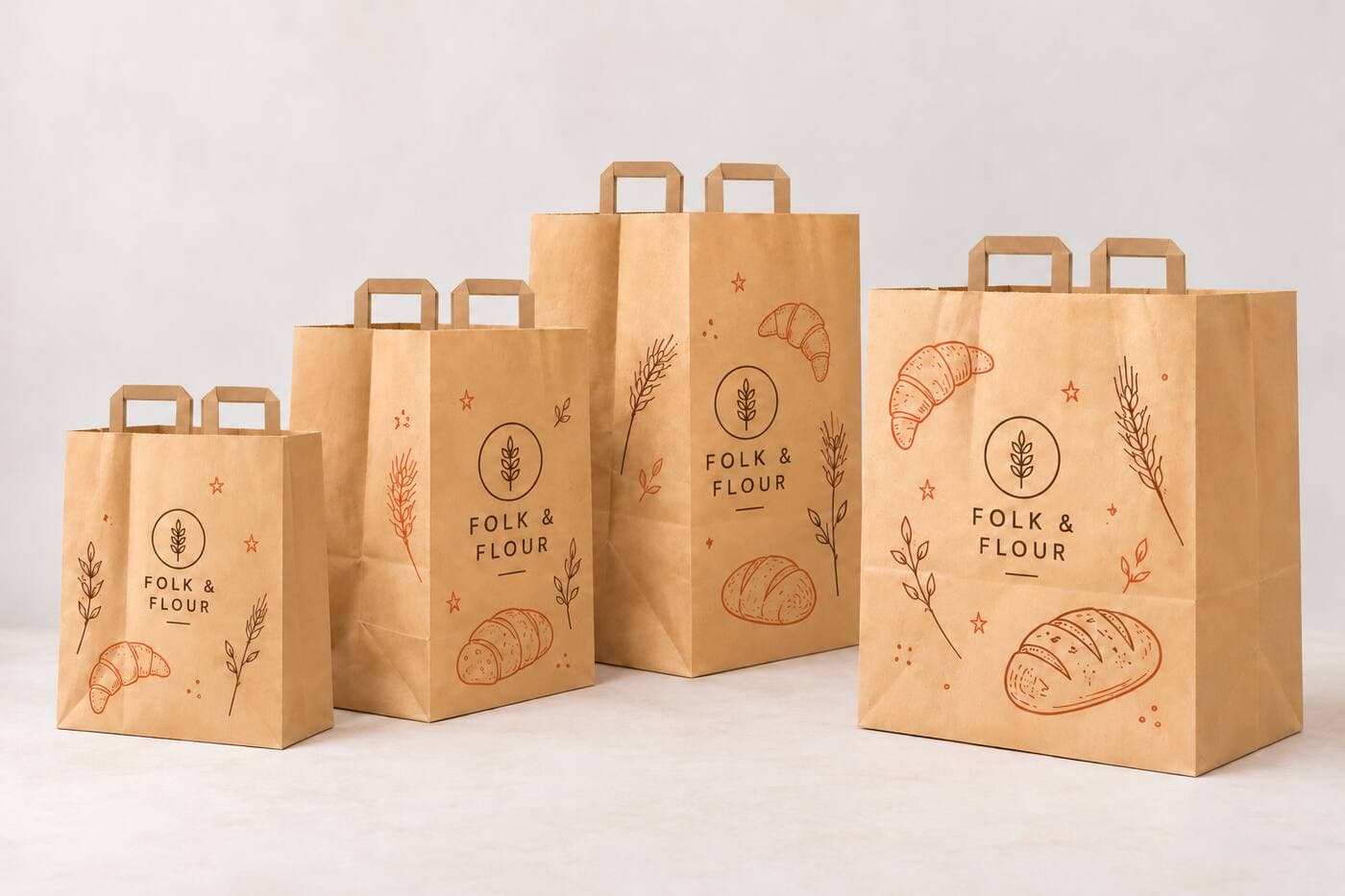 Brown flat handle paper bags