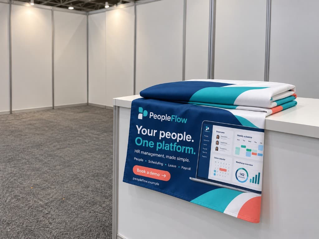 Printed pop-up wall fabric, folded, without the frame