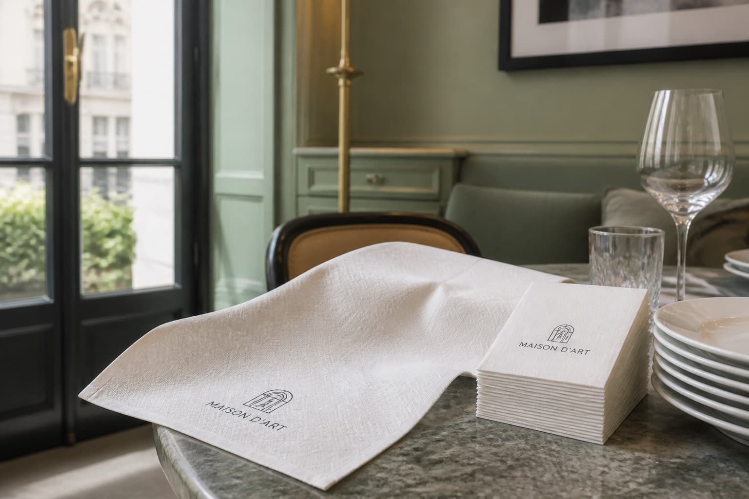 Premium linen-feel custom napkins for hotels in Europe — airlaid cloth-like dinner napkins
