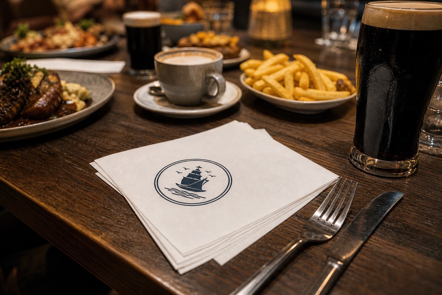 Custom napkins UK and Ireland — branded restaurant napkins on a dining table