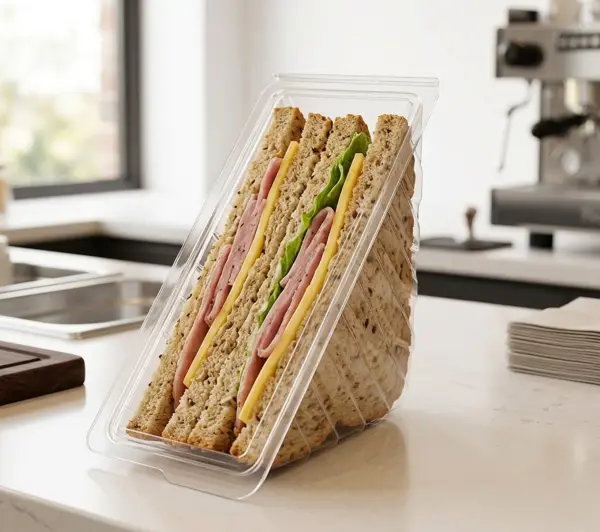 Sandwich packaging Ireland — clear rPET deep-fill sandwich wedge for Dublin delis