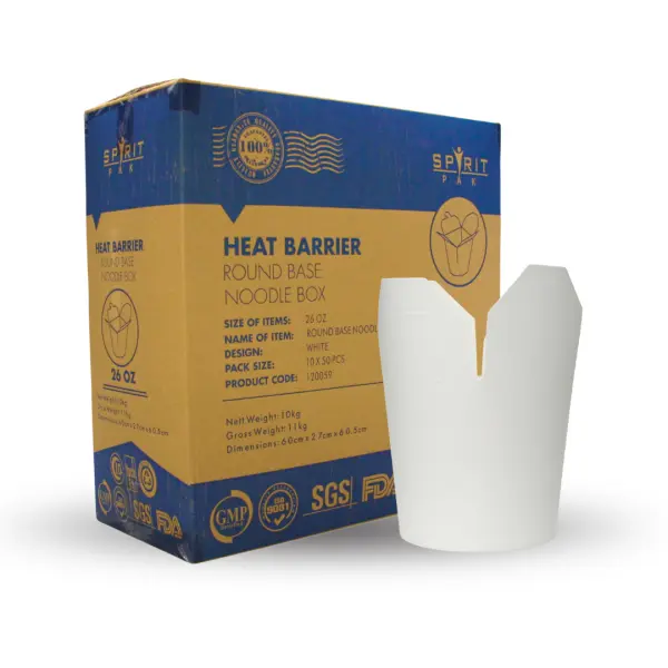 Noodle boxes Ireland — 26oz Spiritpak white heat-barrier box for Dublin Asian takeaways