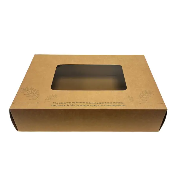 Kraft platter box Ireland — medium sandwich catering tray with window wholesale