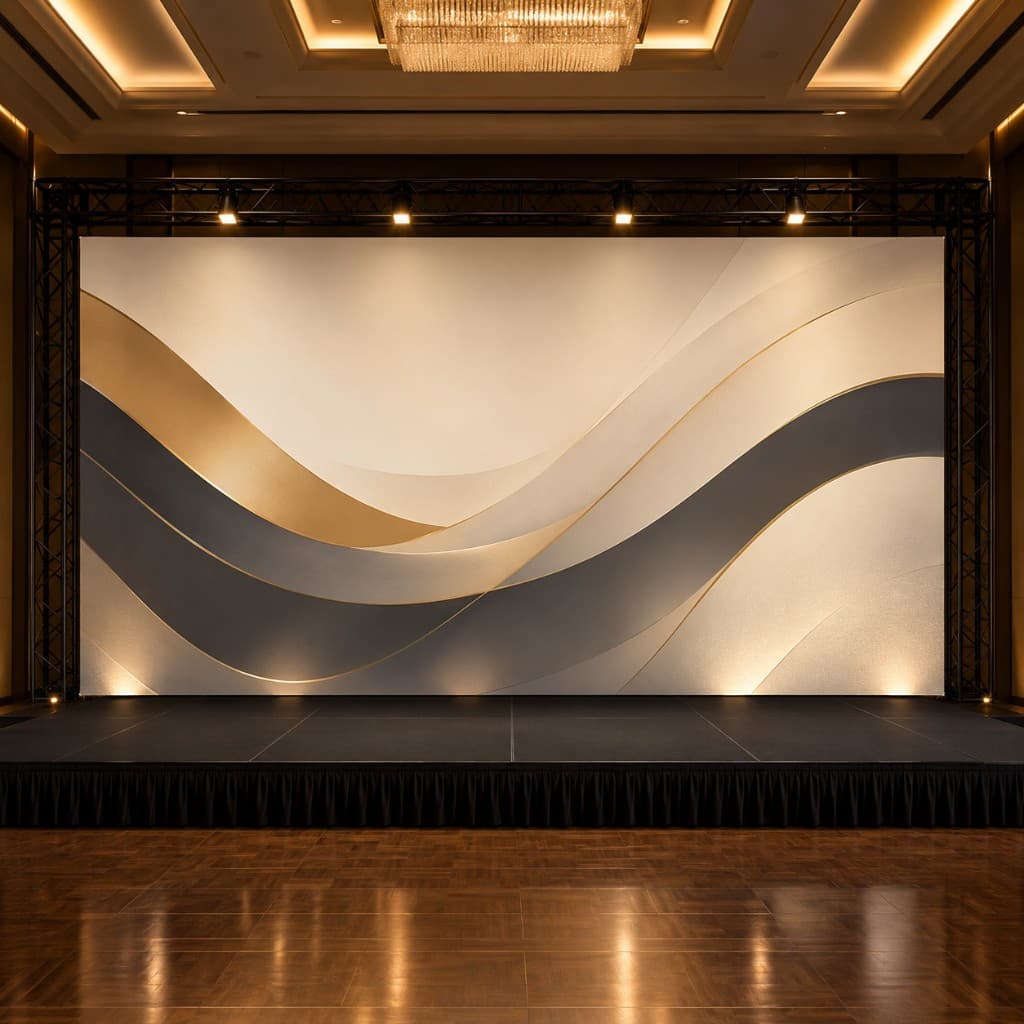 Indoor conference stage backdrop Ireland — custom large banner for hotel ballroom Ashbourne