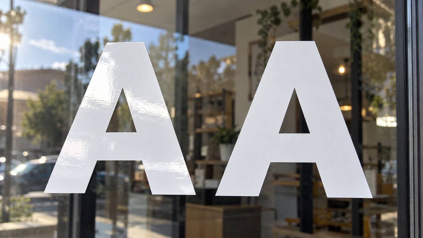 Two letter A shapes on glass. The left A is white gloss. The right A is white matt. Example.