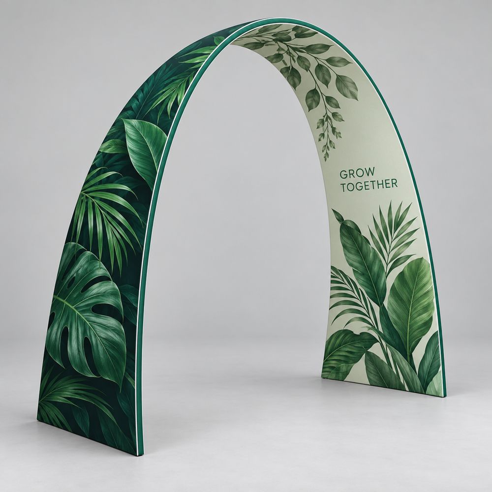 Oval fabric exhibition arch printed on the outside and the inside