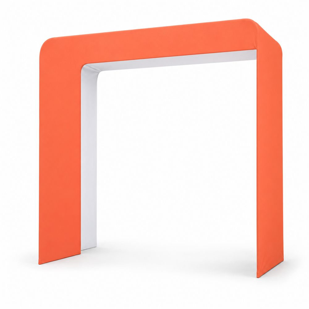 Square fabric exhibition arch printed on the front, with a plain inside