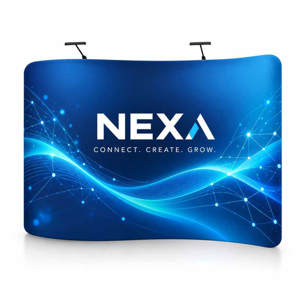 S-curve fabric wave wall with a printed graphic