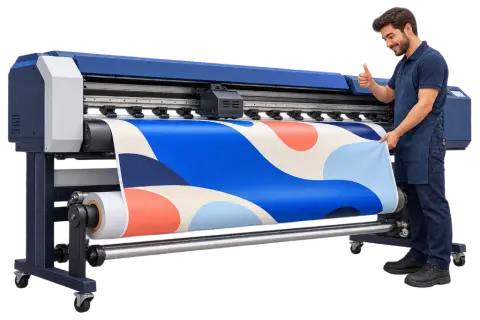 Wide-format printer producing a colourful banner