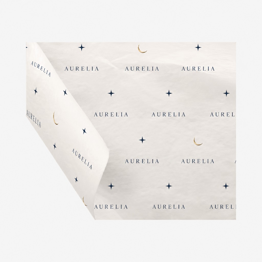 Custom printed tissue paper Ireland — white branded tissue with bespoke logo pattern for ecommerce and boutique packaging