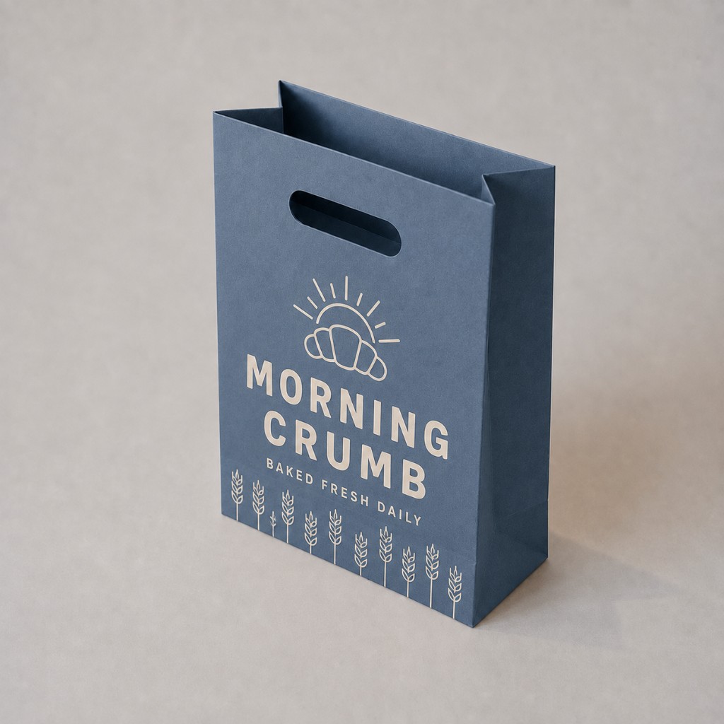 Printed luxury paper bags Ireland – navy die-cut bags with built-in handles for Irish brands