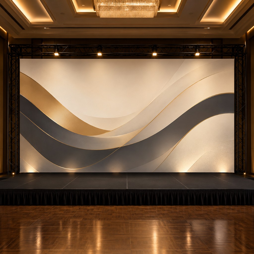 Indoor conference stage backdrop banner Ireland — custom large banner for hotel ballroom and AGM stages