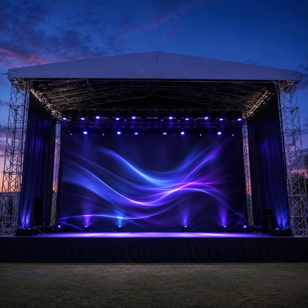 Night concert large backdrop banner Ireland — huge printed stage banner with lighting