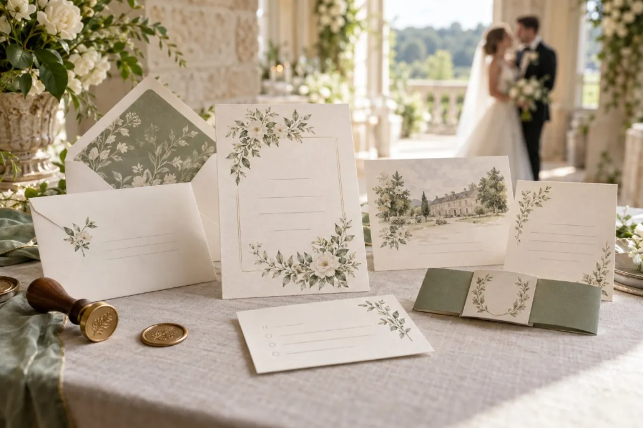 Wedding invitation printing in Ireland — floral invitation cards, envelope liner and belly band